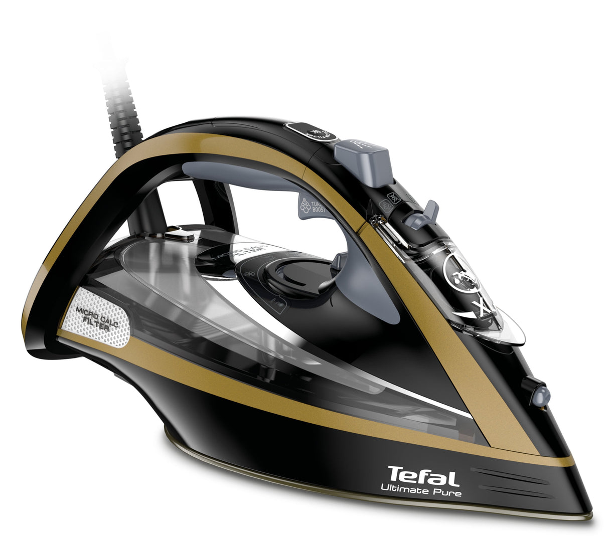 EAN 3121040071434 - Tefal Ultimate Pure FV9847E0 plancha Plancha vapor-seco Suela de Durilium Airglide 3200 W Negro, Oro imagen 1