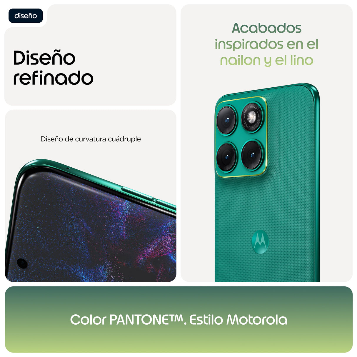 Motorola Edge 70 Fusion 5g Smartphone Sim Doble Ram 8 Gb / Memoria Interna 256 Gb Pantalla Oled 6.78" 2772 X 1272 Píxeles (144 Hz) 3 X Cámaras Traseras 50 Mp 13 Mp Front Camera 32 Mp Pantone Sporting Green