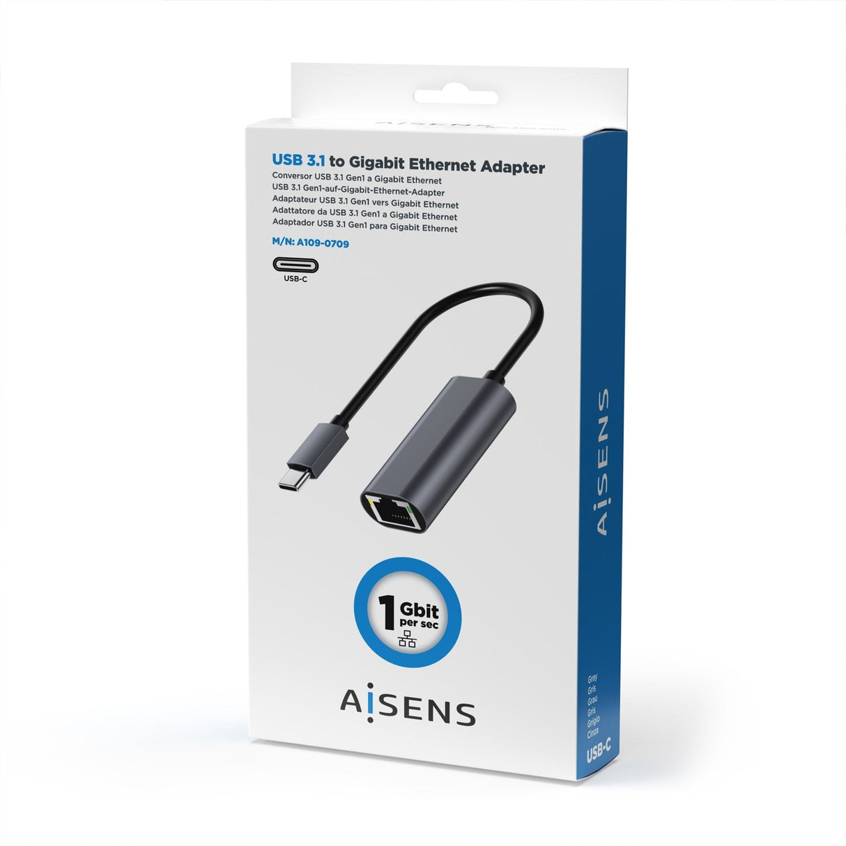 Aisens Conversor Usb3.1 Gen1 Usb-C A Ethernet Gigabit 10/100/1000 Mbps - 15cm - Gris