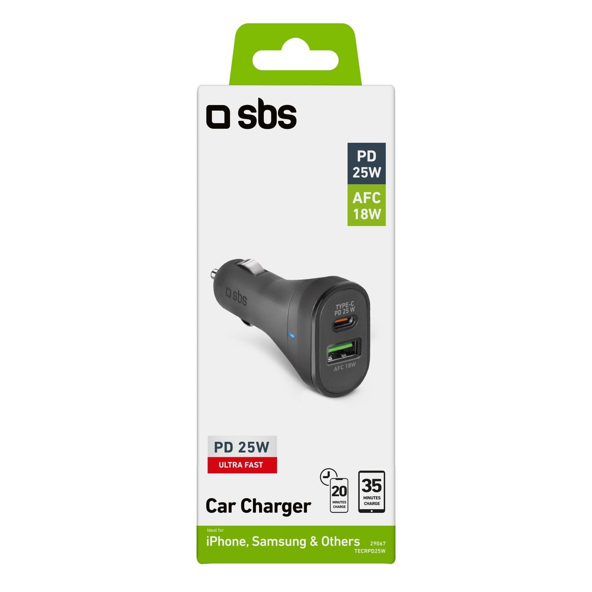 Sbs Tecrpd25w Cargador De Dispositivo Móvil Universal Negro Encendedor De Cigarrillos Carga Rápida Auto