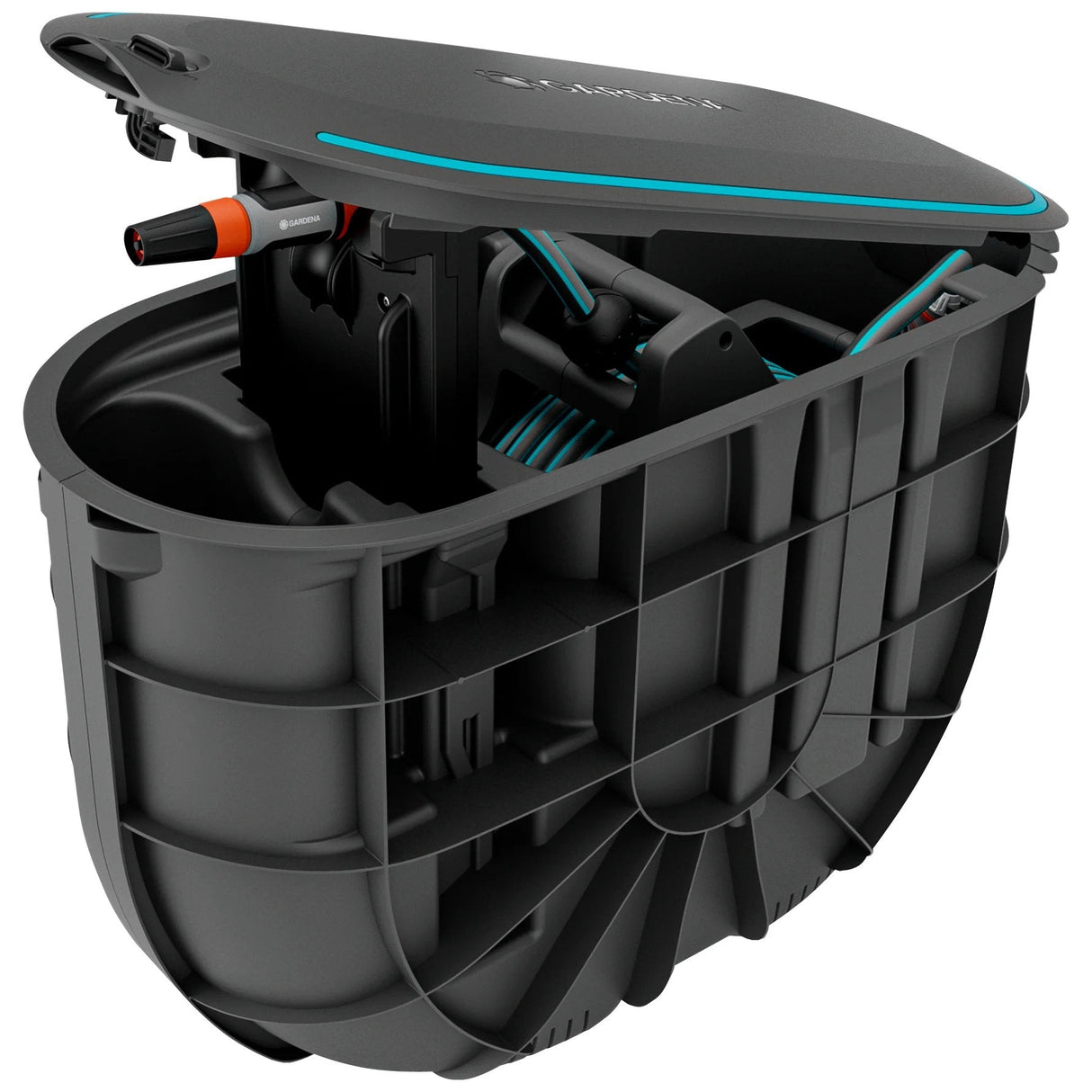 Gardena Caja Portamangueras Enrollable Rollup M, 20 Metros, Enrollador De Manguera Negro/Turquesa 18650-20