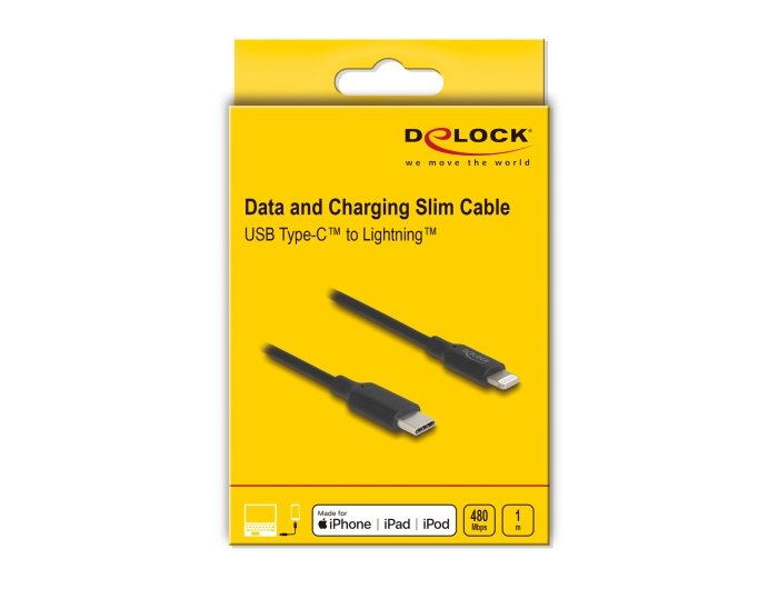 Delock 85410 Cable De Carga Y Datos Delgado Usb Type-C A Lightning Para Iphone, Ipad, Ipod Negro 1 M Mfi