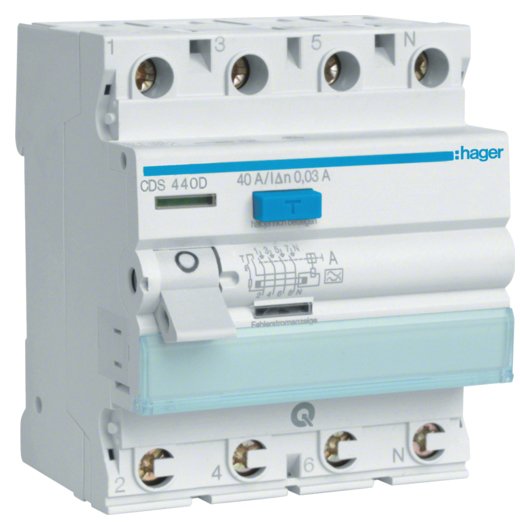 Hager Fi-Schalter 4polig 6ka 40a Cds440d ** 30ma Typ A Quickconnect