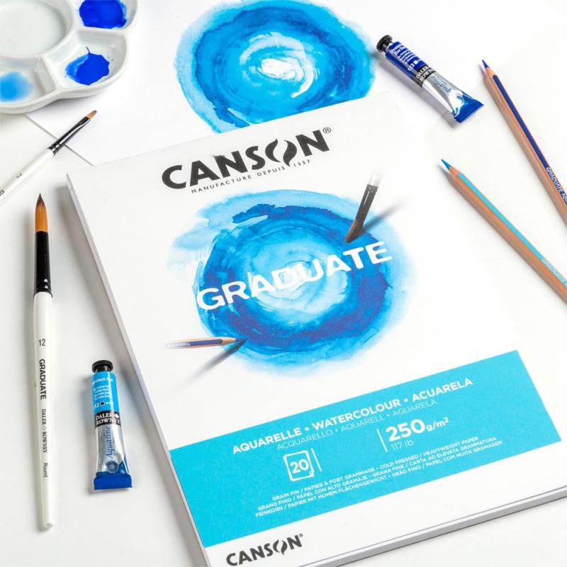 Canson Graduate Acuarela Bloc Encolado De 20 Hojas A4 - 250g - Grano Fino - Blanco