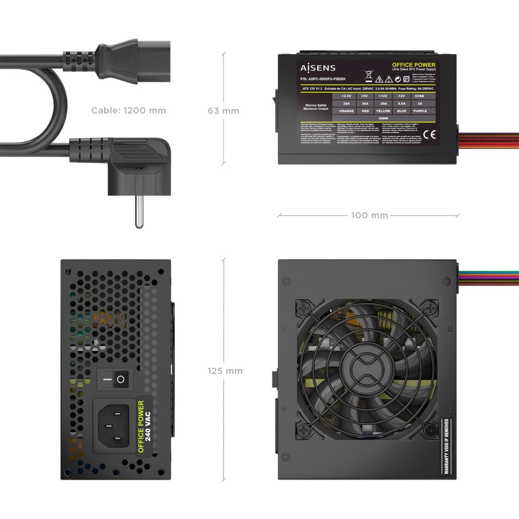 EAN 8435739905173 - AISENS ASPC-500SFX-PSEBK unidad de fuente de alimentación 20+4 pin ATX Negro imagen 3