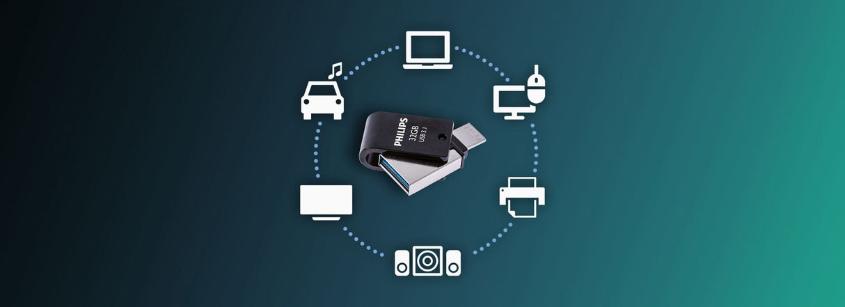Pendrive Philips 2 In 1 Black 32gb Otg Usb C + Usb 3.1