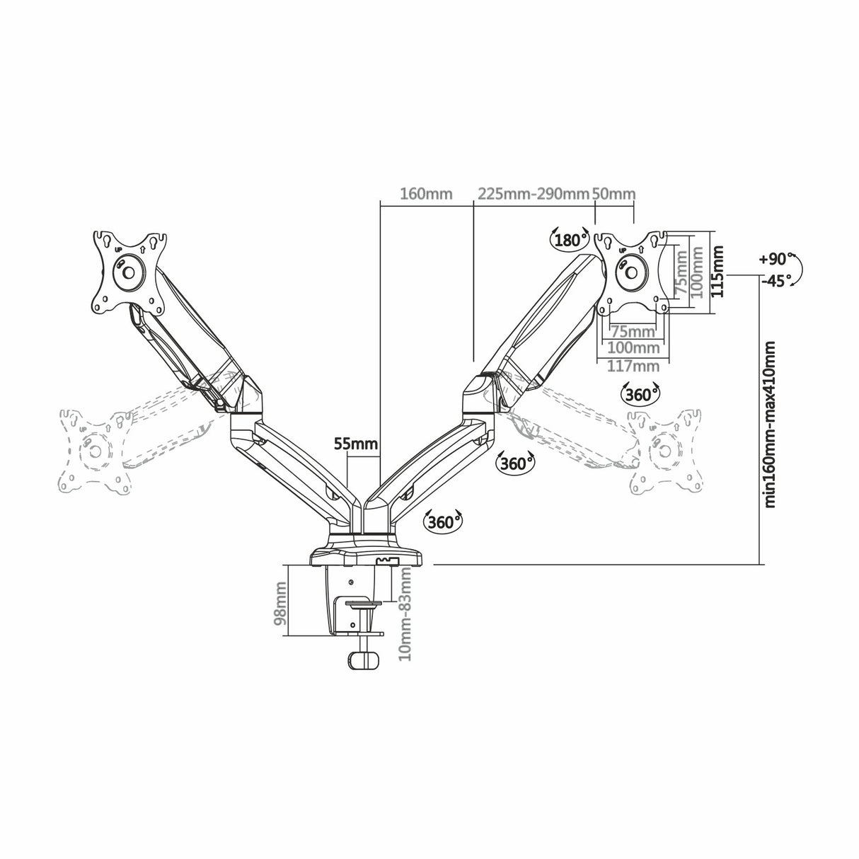 EAN 8436574703450 - AISENS DT27TSR-045 soporte para monitor 81,3 cm (32") Escritorio Negro imagen 3