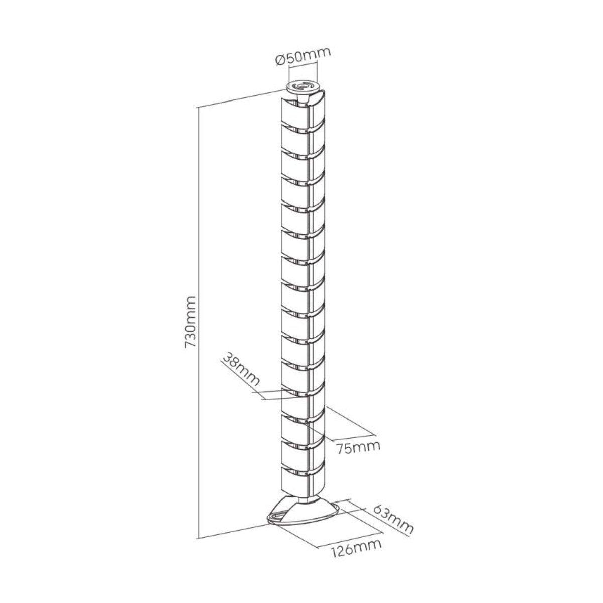 Inline Pasacables Flexible, Vertical Para Mesas, 2 Cámaras, 0,80m, Blanco