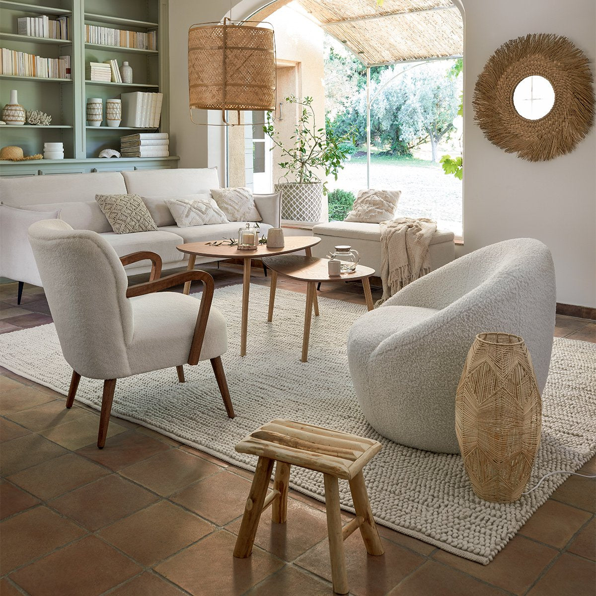 Espejo De Junco Natural Ø80cm (Espejo Ø30cm) Colección 'Jungly'