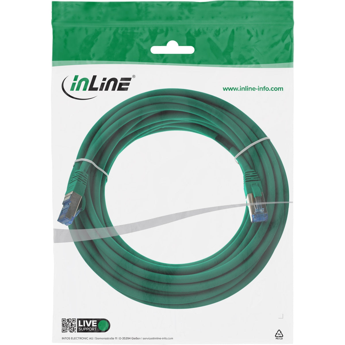 Cable De Red Inline S/Ftp Pimf Cat.6a Libre De Halógenos 500mhz Verde 5m