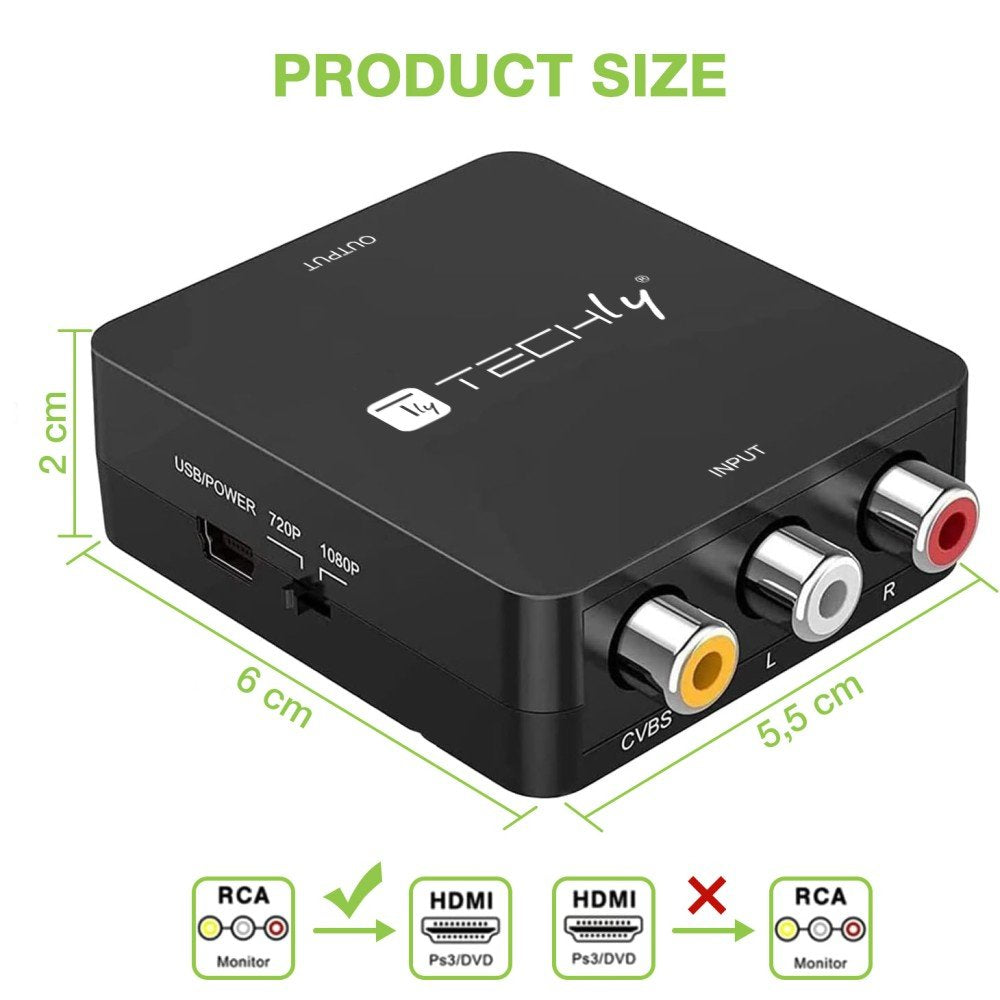 Techly Idata Spdif-6e3 Convertidor Av De Video Y Audio Compuesto 3x Rca A Hdmi 1080p