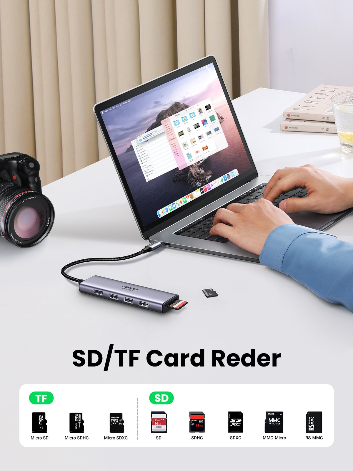 EAN 6957303863839 - Ugreen CM511 5-in-1 Adapter USB-C Hub to 3x USB3.0 + HDMI + TF/SD Gray imagen 7