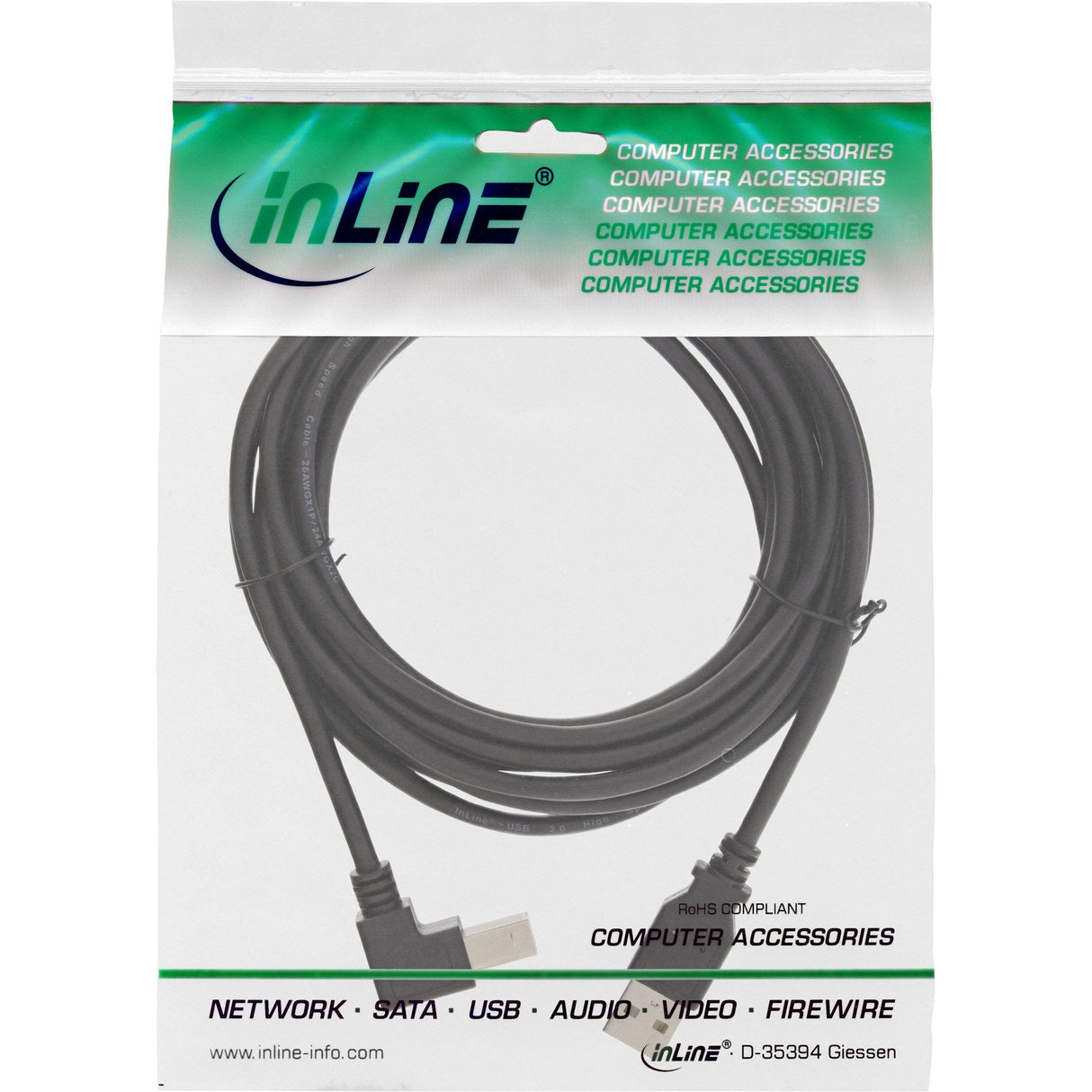 Inline Usb 2.0 Cable En Ángulo Hacia Abajo Tipo A Macho A B Macho Negro 2m