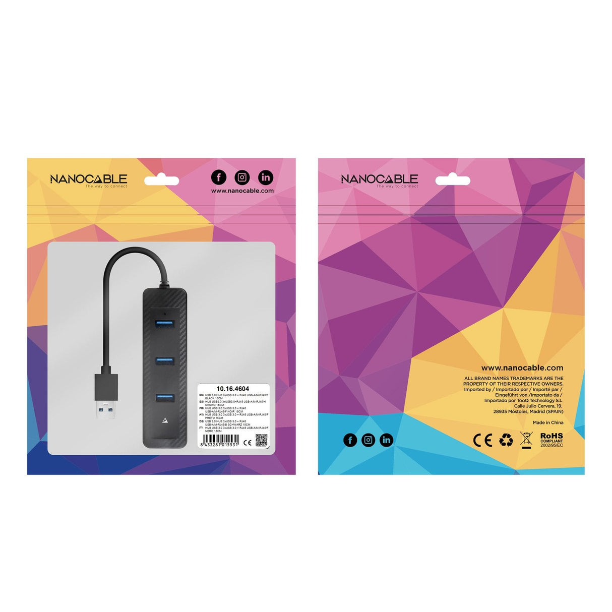 Hub Usb 3.0 Nanocable 10.16.4604 3xusb 1xrj45 Negro