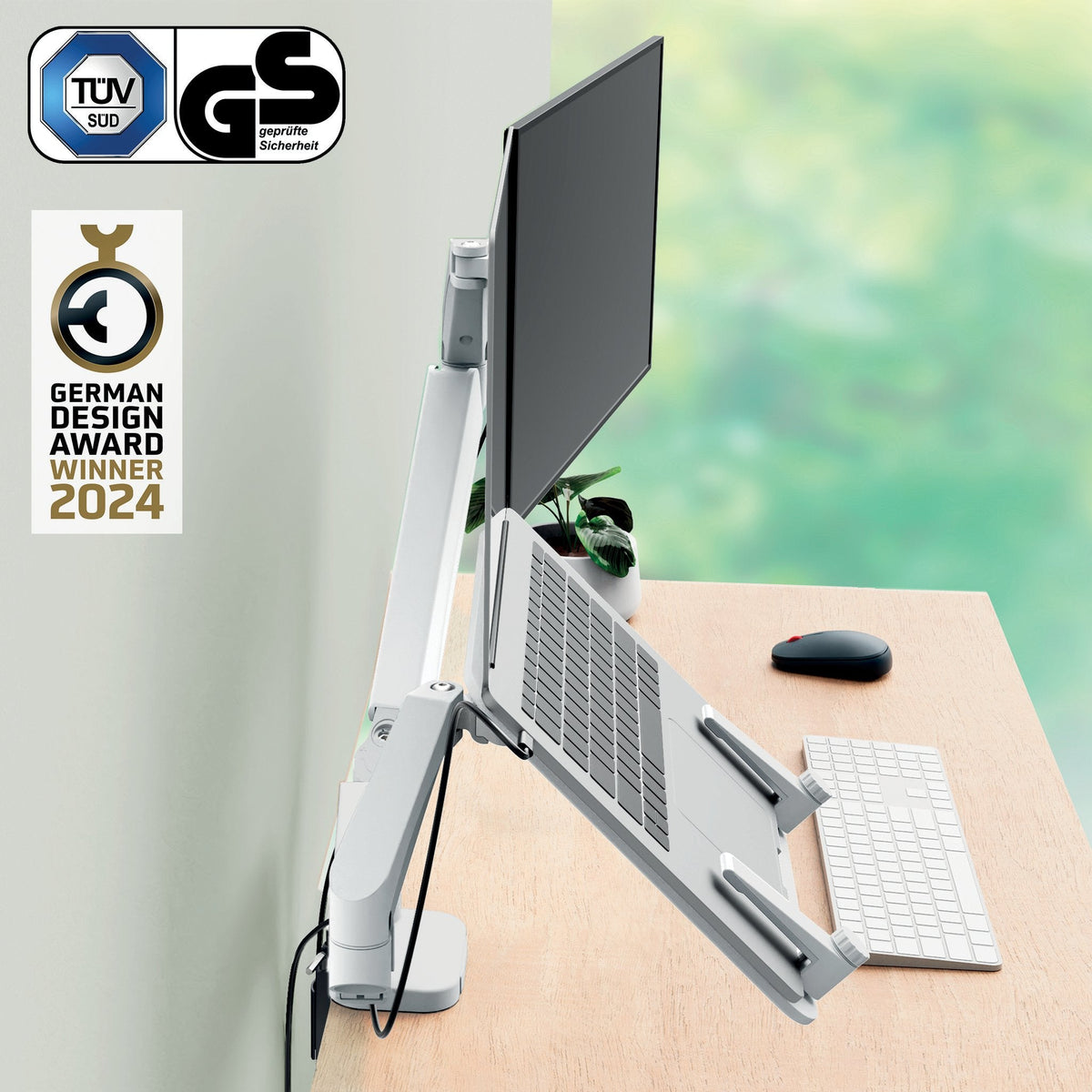 Leitz Dual Monitor- Y Laptop Arm Gris, 1120x110x600