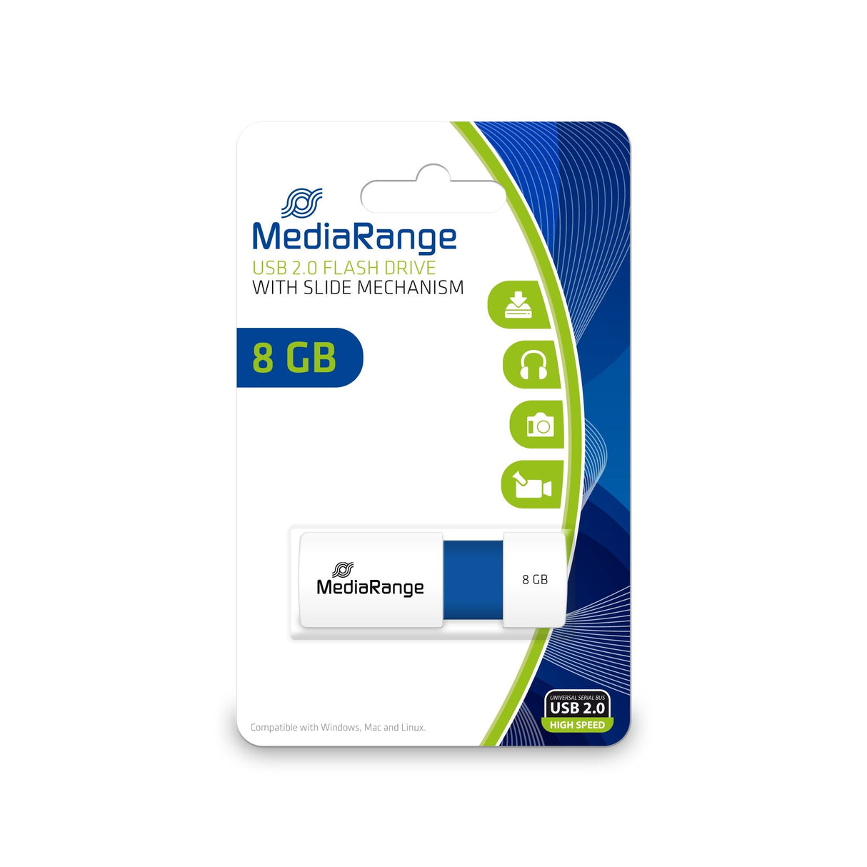 Pendrive Mediarange Mr971 8 Gb Usb Tipo A 2.0 Azul, Blanco