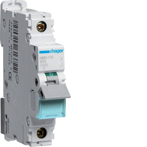 Hager Leitungsschutzschalter Nbn116 1polig 10ka 15ka B-16a 1m