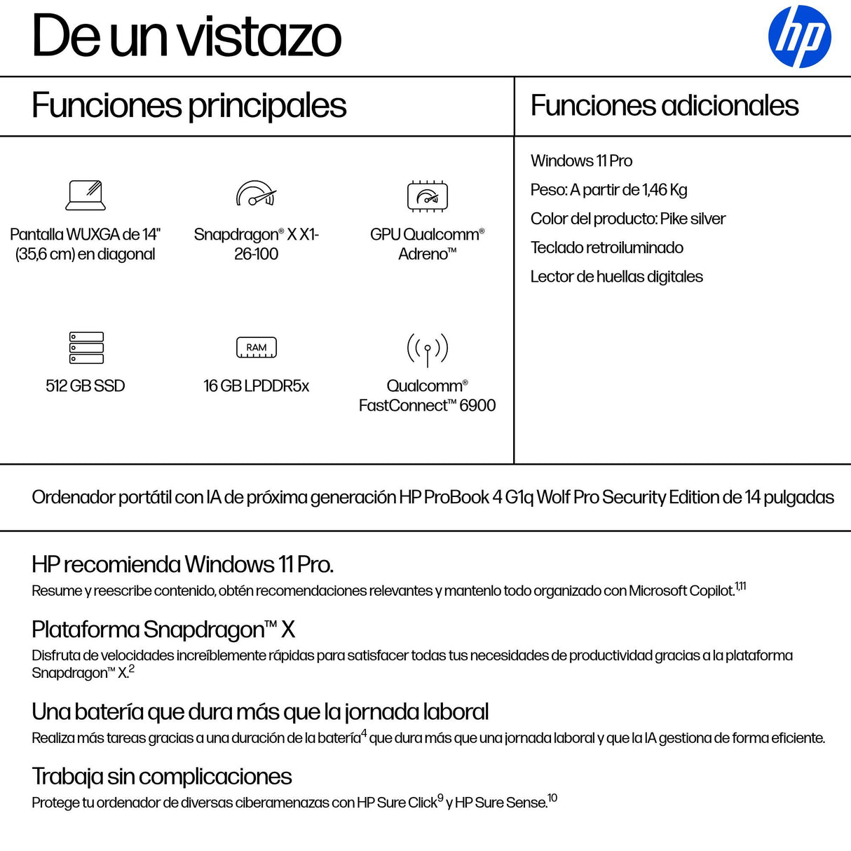 EAN 0199764324726 - HP ProBook 4 G1q Notebook Next Gen AI Wolf Pro Security Edition Copilot+ PC Snapdragon X1-26-100 Portátil imagen 3