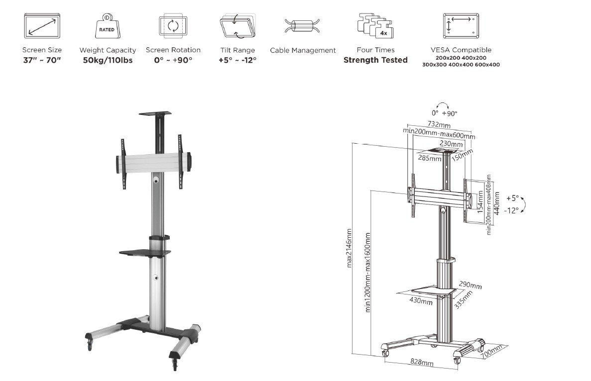 EAN 4015867199282 - Equip 650602 soporte para pantalla de señalización 177,8 cm (70") Negro, Blanco imagen 6