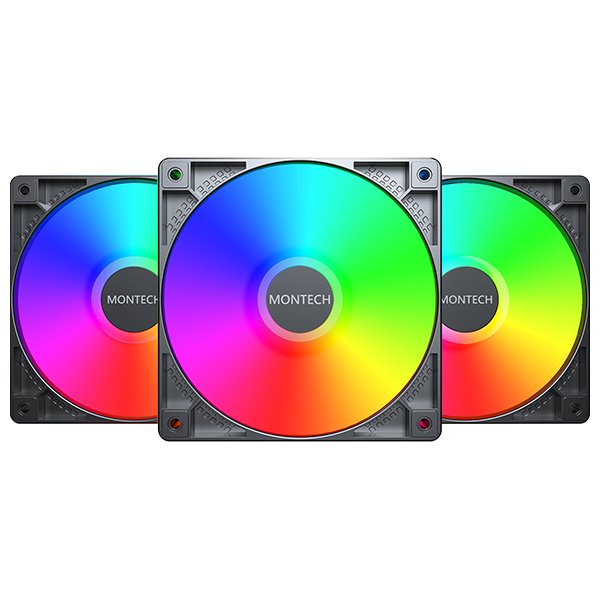 Ventilador 120x120 Montech Gf120 Pwm Black Pack 3 + Hub