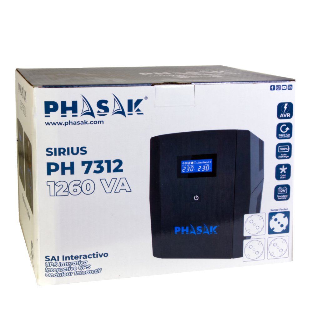 Sai Línea Interactiva Phasak Sirius 1260 Va Interactive 1260va-720w 4 Salidas Formato Torre