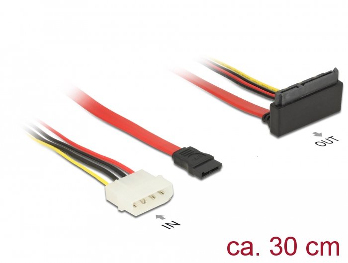 Delock 85514 Cable Sata De 6 Gb/S Hembra De 7 Pines + Enchufe De Alimentación De 4 Pines Molex > Sata Curvado Hacia Arriba, Hembra, Metálico De 22 Pines Y 30 Cm