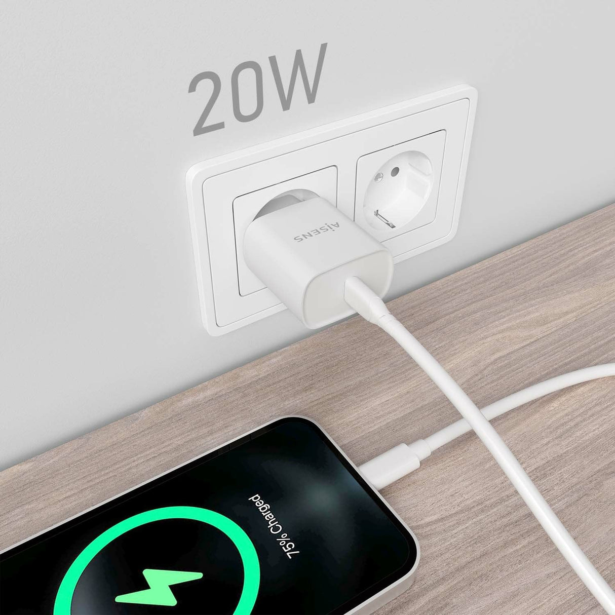 Aisens Cargador Usb-C Pd3.0 1 Puerto 1xusb-C 20w - Blanco