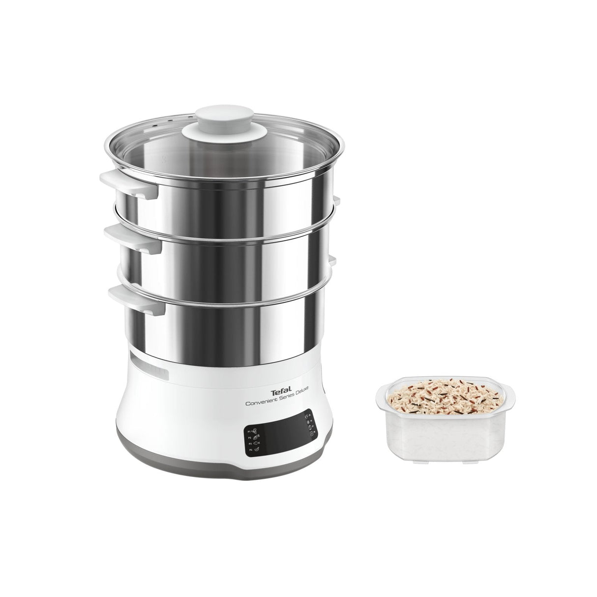 EAN 3045387247775 - Tefal Convenient Series Deluxe VC502D vaporizador 3 cesta(s) Encimera 900 W Acero inoxidable, Blanco imagen 2