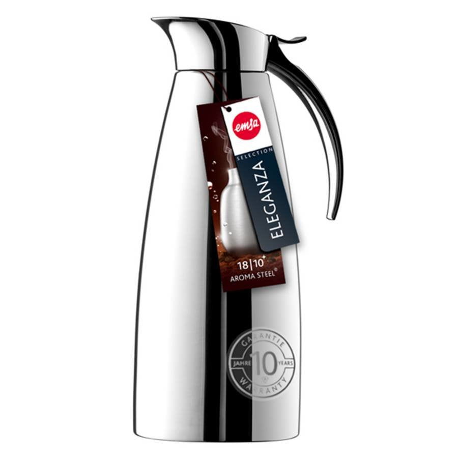 Emsa 502488 Isolierkanne, Edelstahl, 0.6 Liter, Easy Open Verschluss, Eleganza
