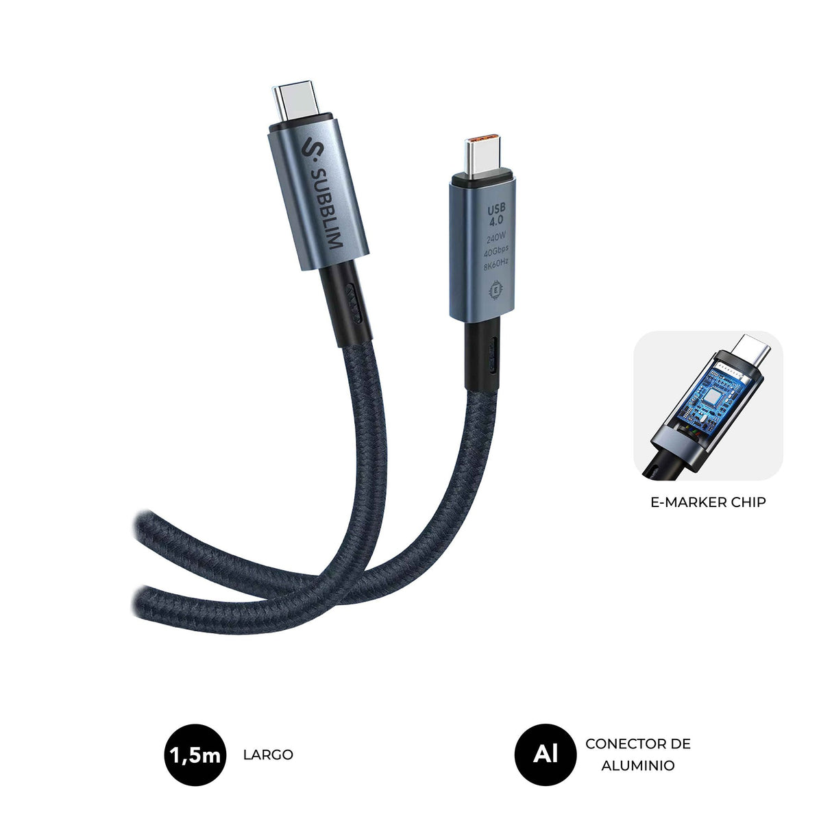 EAN 8436586743611 - SUBBLIM SUBCAB-C24010 cable USB USB4 Gen 3x2 USB C Negro imagen 1