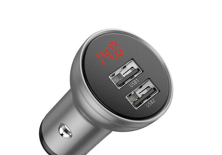 Baseus Car Charger Digital Display Dual Usb 4.8a 24w Silver (Ccbx-0s)