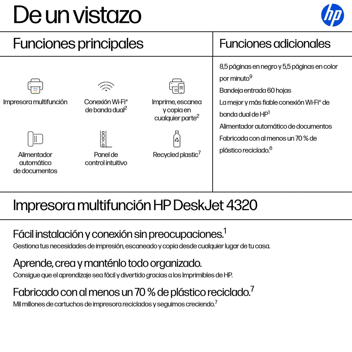 EAN 0198701680222 - HP DeskJet 4320 Inyección de tinta térmica A4 4800 x 1200 DPI 8,5 ppm Wifi imagen 3