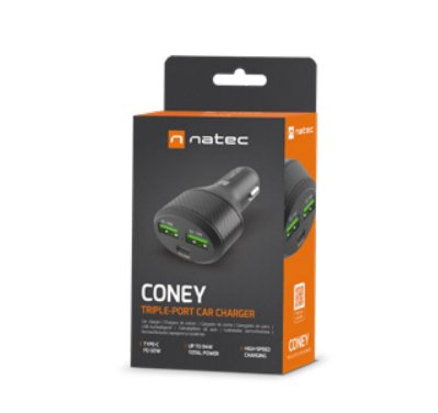 Cargador Coche Natec Coney 2xusb, 1xusb-C Qc3.0, Pd 3.0 48w Negro