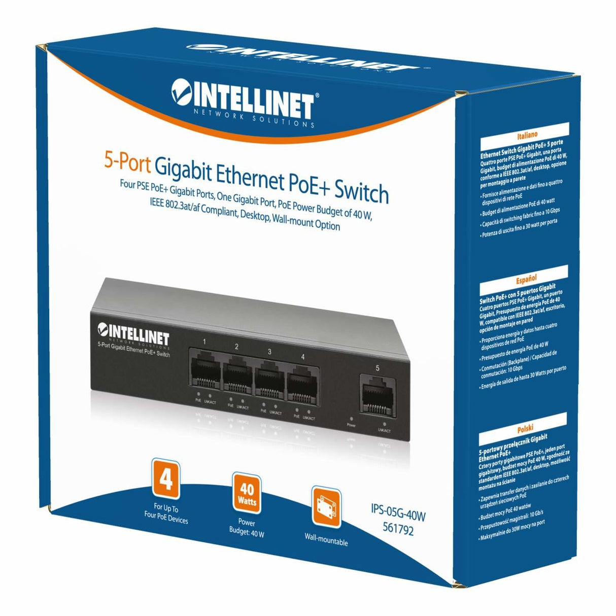 Intellinet 561792 Switch Gigabit Ethernet (10/100/1000) Energía Sobre Ethernet (Poe) Negro