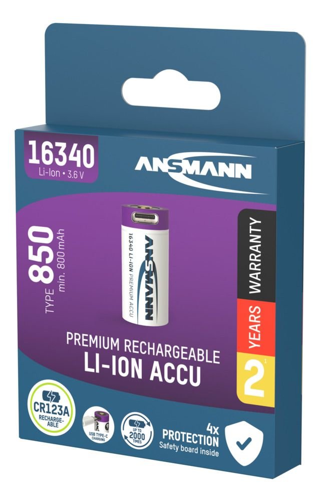 Ansmann 16340 Li-Ion Akku 850mah 3,6v Entrada Micro Usb 1300-0015