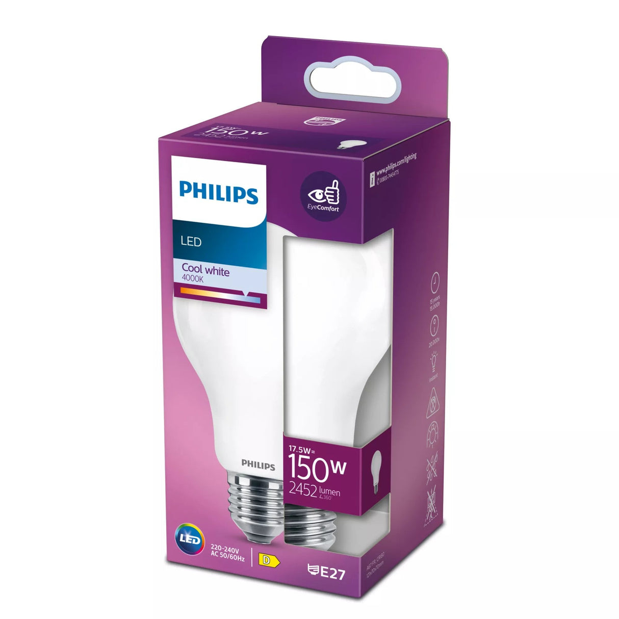 Bombilla Standard Led E27 17,5w 2452lm 4000k Luz Dia Ø7,5x12,1cm. Philips