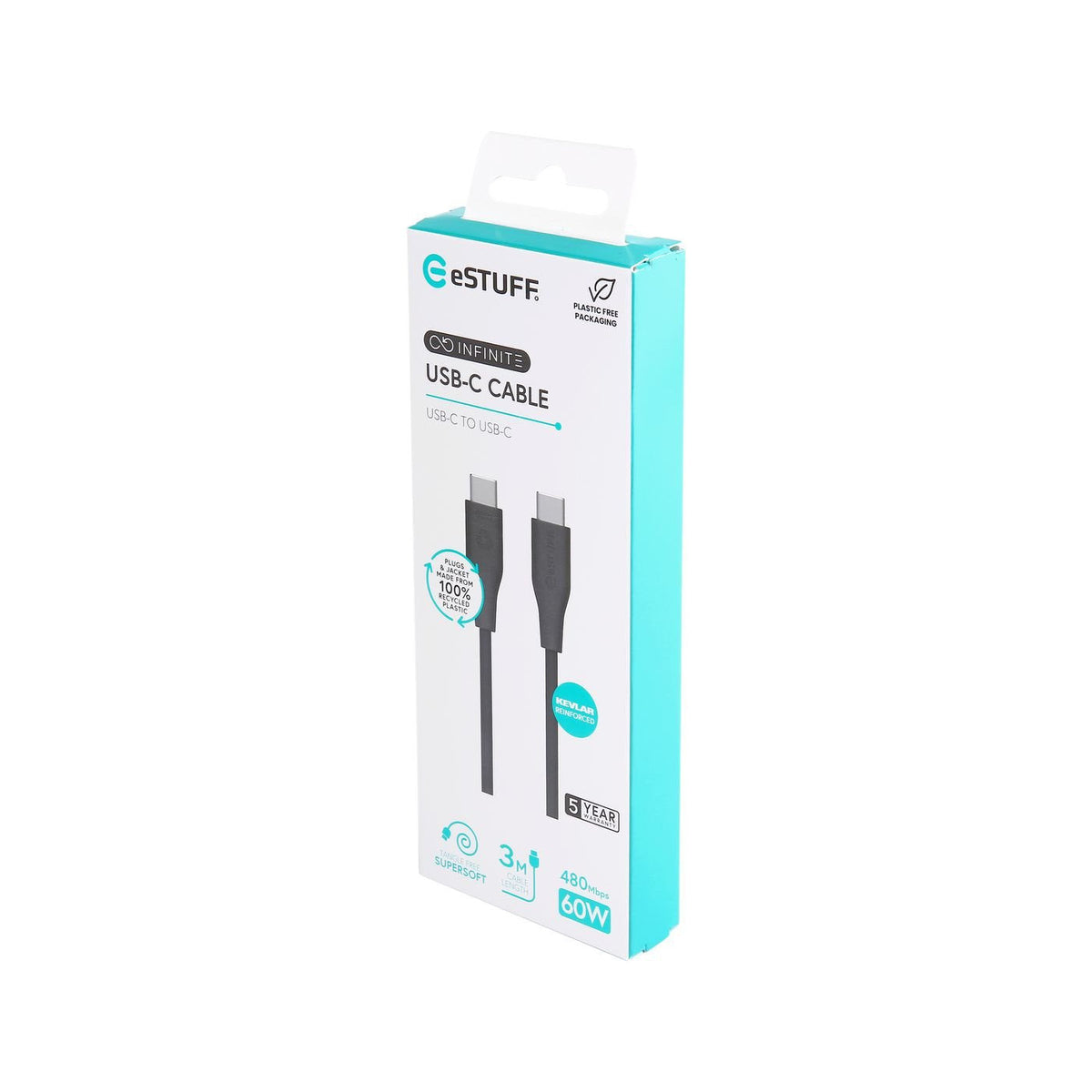 Infinite (Grs) Usb-C To Usb-C Cable 3m Black. Pvc Free Es604380
