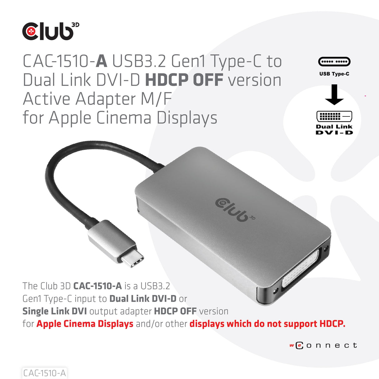 EAN 8719214471651 - CLUB3D CAC-1510-A adaptador de cable de vídeo 0,25 m USB Tipo C DVI-D Gris imagen 4