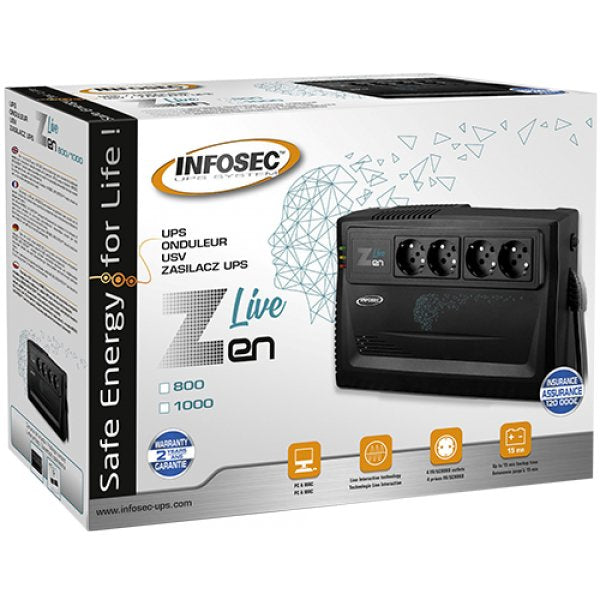 EAN 3700085660836 - Infosec Zen Live 800 sistema de alimentación ininterrumpida (UPS) Línea interactiva 0,8 kVA 480 W 4 salid imagen 4