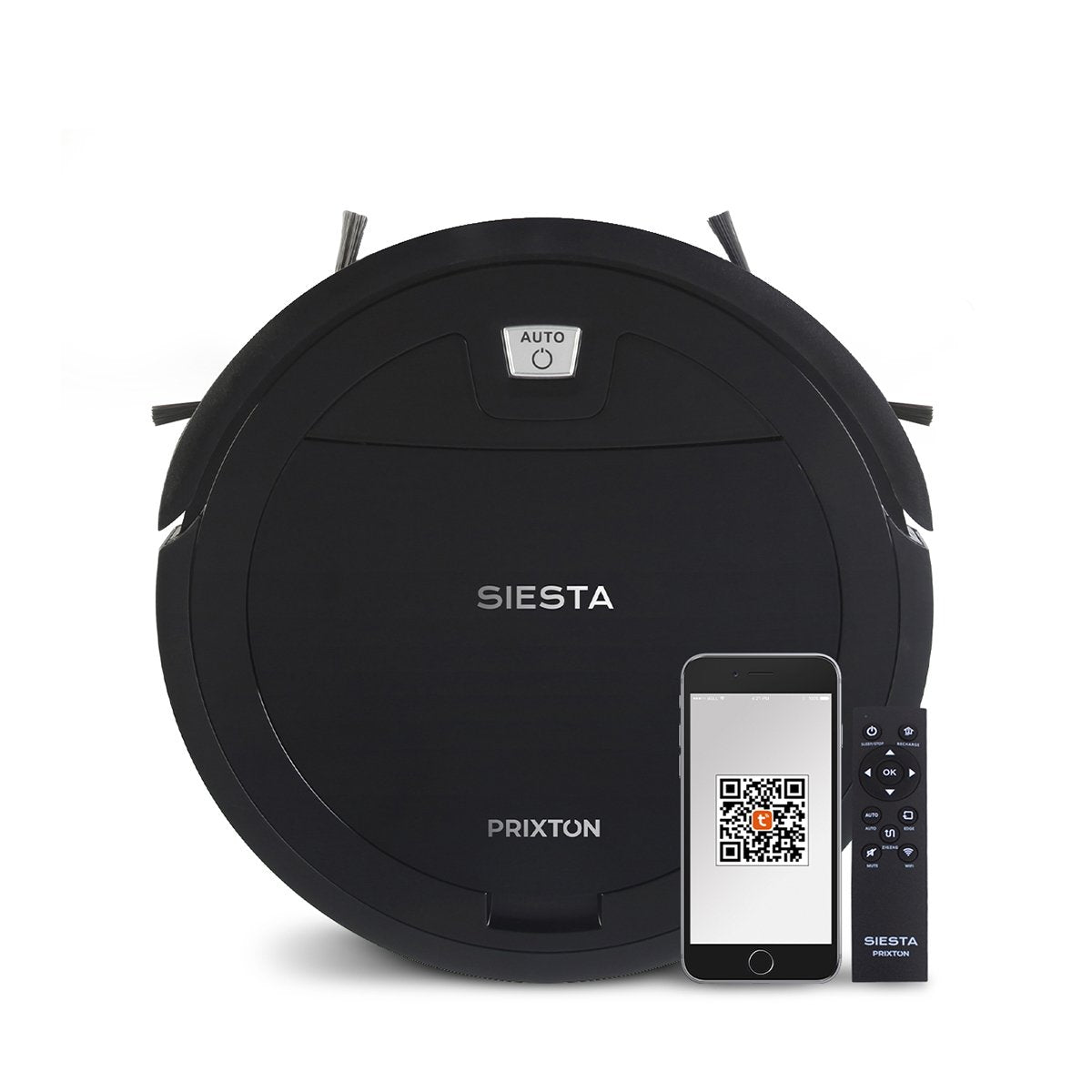 Robot Aspirador Prixton Siesta Negro Wifi App Tuya Compatible Asistente De Voz 4 Modos Bateria 2000mah 350-1000 Pa Polvo 250ml Agua 125ml