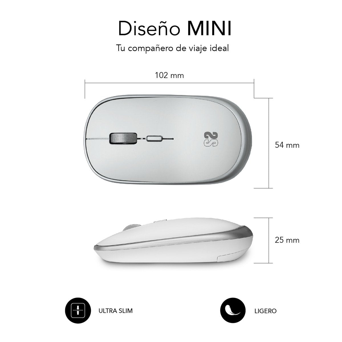 Raton Optico Wireless Mini Flat Silver Subblim Hasta 1600dpi/ Inalambrico/ Silent Click/ Ambidiestro