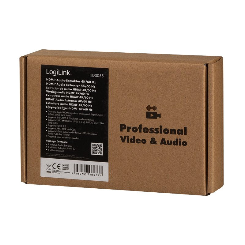 Extractor De Audio Logilink Hdmi, 2ch / 5.1ch, Spdif, 4k / 60hz, Negro.