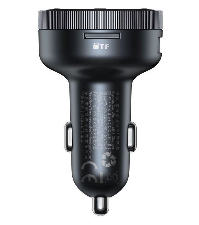 Baseus Car Charger Bluetooth Fm Transmitter Enjoy Car With Led Display Wireless U+U+3,5mm Audio+Tf Mp3 Charger Bt 5.0, 3.4a Black (Cclh-01)