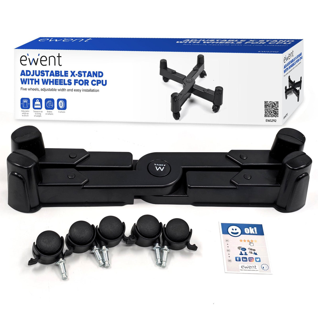 Ewent Ew1292 Soporte Movil Para Cpu - Evita La Electricidad Estatica Y Las Marcas - Ajustable Hasta 25 Cm - Hasta 25 Kg