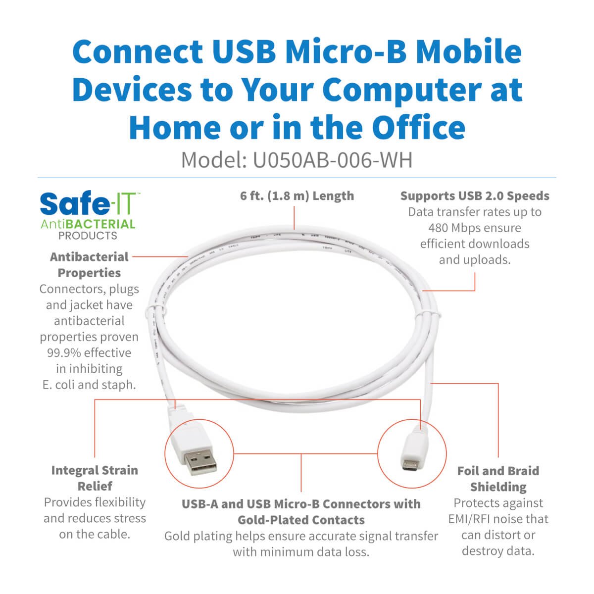 EAN 0037332260642 - Tripp Lite U050AB-006-WH cable USB 1,83 m Micro-USB B imagen 3