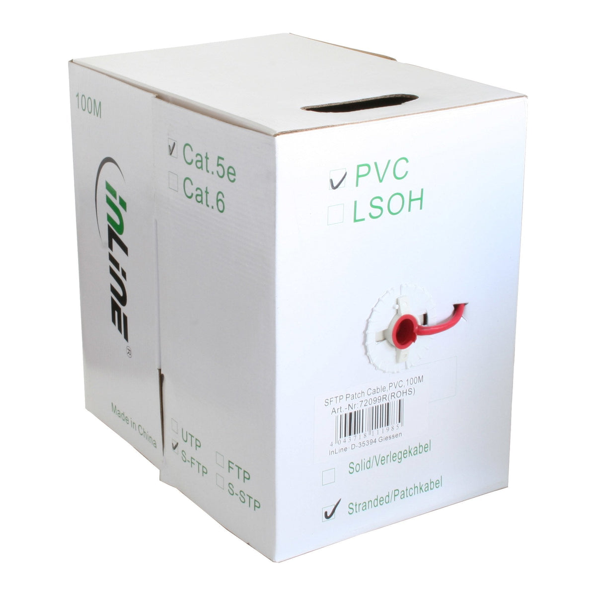 Cable De Red Inline Sf/Utp Cat.5e Awg26 Cca Pvc Rojo 100m