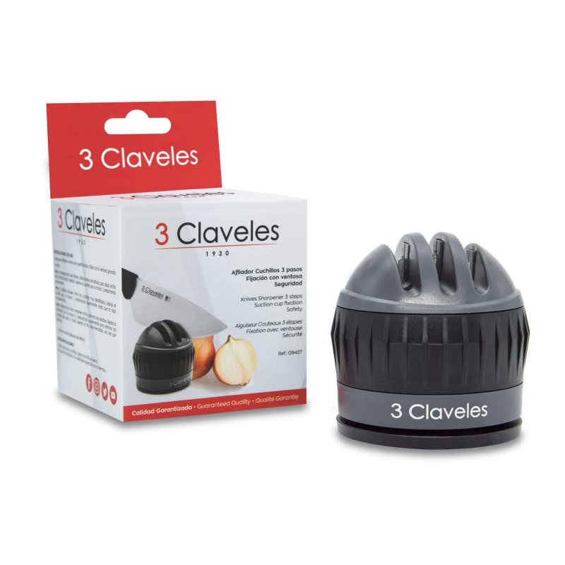 3 Claveles 09427 - Afilador De Cuchillos En 3 Pasos Con Ventosa, 6 Cm