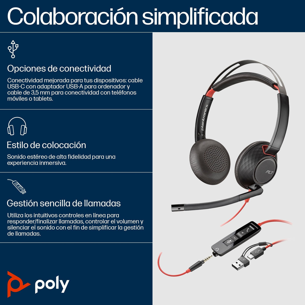 EAN 0197497174328 - Poly Blackwire C5220 USB-C Headset +Inline Cable (Bulk) Alámbrico Diadema Oficina/Centro de llamadas USB imagen 3