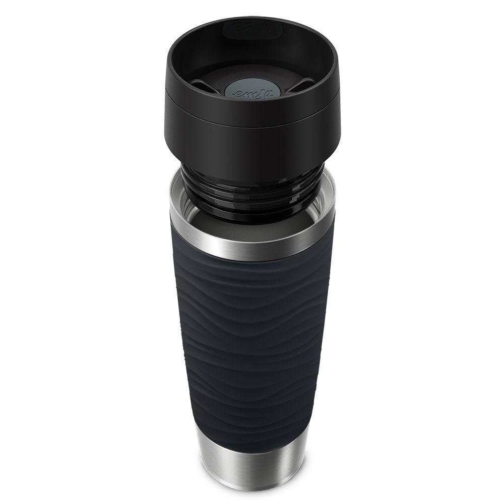 Taza Térmica Emsa Travel Mug Waves Grande Negro/Acero Inoxidable, 0,5 Litros N2022500