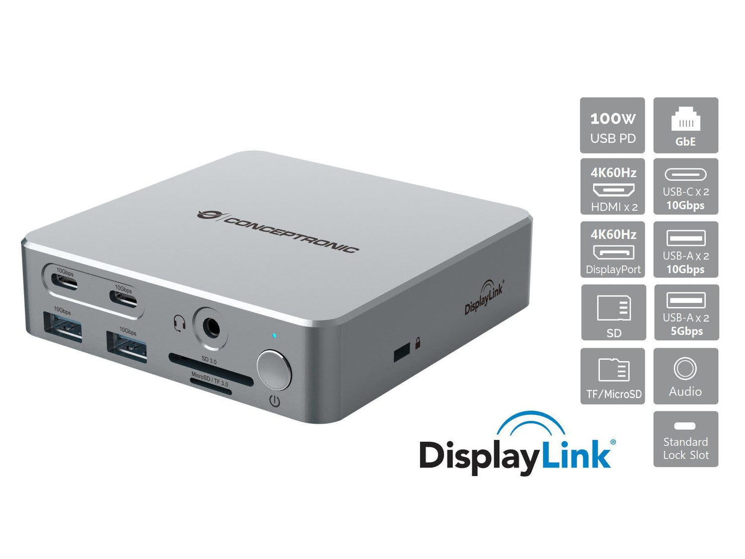 EAN 4015867236611 - Conceptronic DONN25G base para portátil y replicador de puertos Alámbrico USB 3.2 Gen 2 (3.1 Gen 2) Type- imagen 1